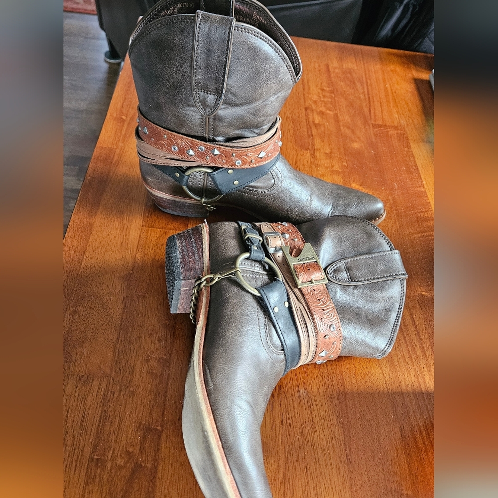 Durango Dark Brown Leather Boots with Strap Accents